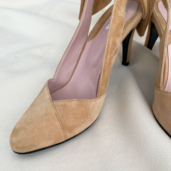 Carven Beige Suede Slingbacks with Bow Back, size 40. Fits like a 9.5 - Picture 11 of 14